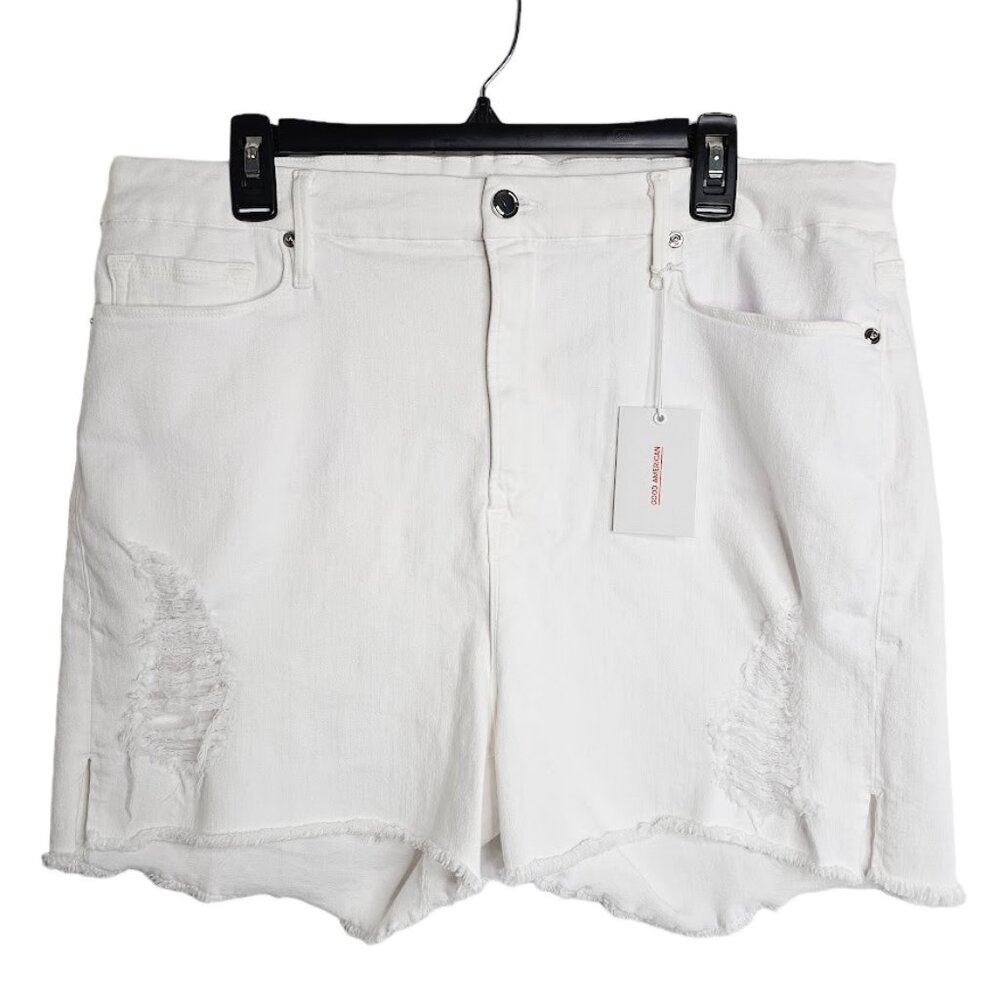 NWT Women's GOOD AMERICAN High Rise 90's Shorts WHITE size 20 Raw Hem Distressed